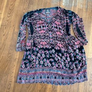 Johnny Was Black and Pink Floral Long Sleeve Dress Pete&Greta collection